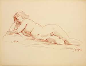 Jan Sluijters (jr.) - Tekening, Liggend naakt verkocht voor € 40!
