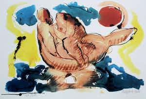 Nic Jonk - Ingelijste zeefdruk: geliefden - 1980 verkocht voor € 55!