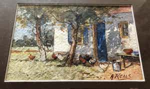 Adriaan Keus - Prachtige gesigneerde aquarel in de originele oude lijst. verkocht voor € 25!