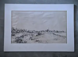 Carel Nicolaas Storm van 's-Gravesande - grote inkt-tekening - ca. 1900 - weids Hollands landschap - gesigneerd kaufen? Bieten Sie von 58!