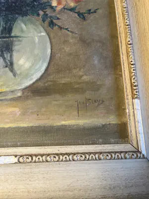 Jan Bleys - Bloemstilleven in glazen vaas – Olieverf op doek kopen? Bied vanaf 100!