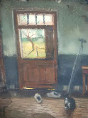 Buy Arie Wassenburg - Huiskamer met kat.? Bid from 75!