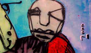 Herman Brood - acryl op zeildoek: Kop - 1999 (Groot!) + foto's Brood met werk verkocht voor € 3750!