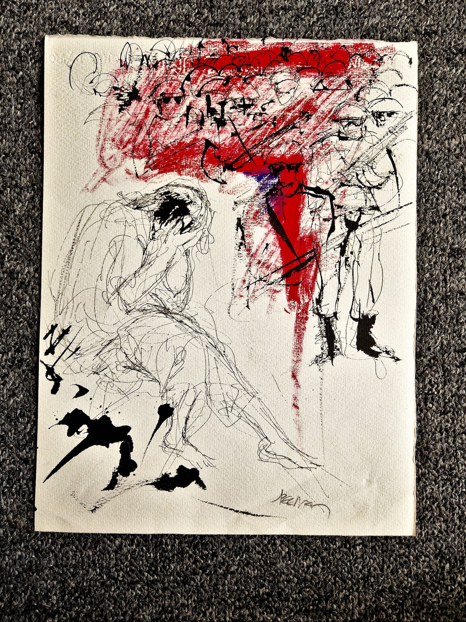 Jacques Pecnard - Fraaie expressionistische gemengde techniek ""La folie de la guerre" gesigneerd verkocht voor € 1!