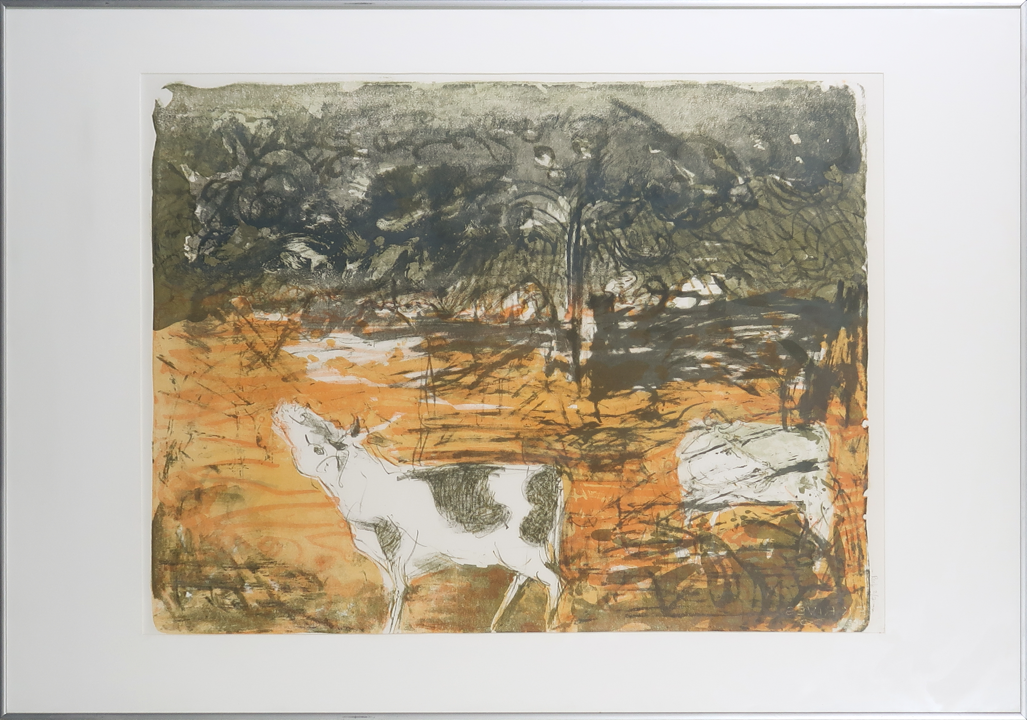 Niet of onleesbaar gesigneerd - Zeefdruk op papier, Abstracte koe - Ingelijst (Groot) kopen? Bied vanaf 1!