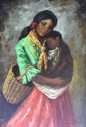 Niet of onleesbaar gesigneerd - C3605-5 - moeder met kind, spaanse dame kopen? Bied vanaf 10!