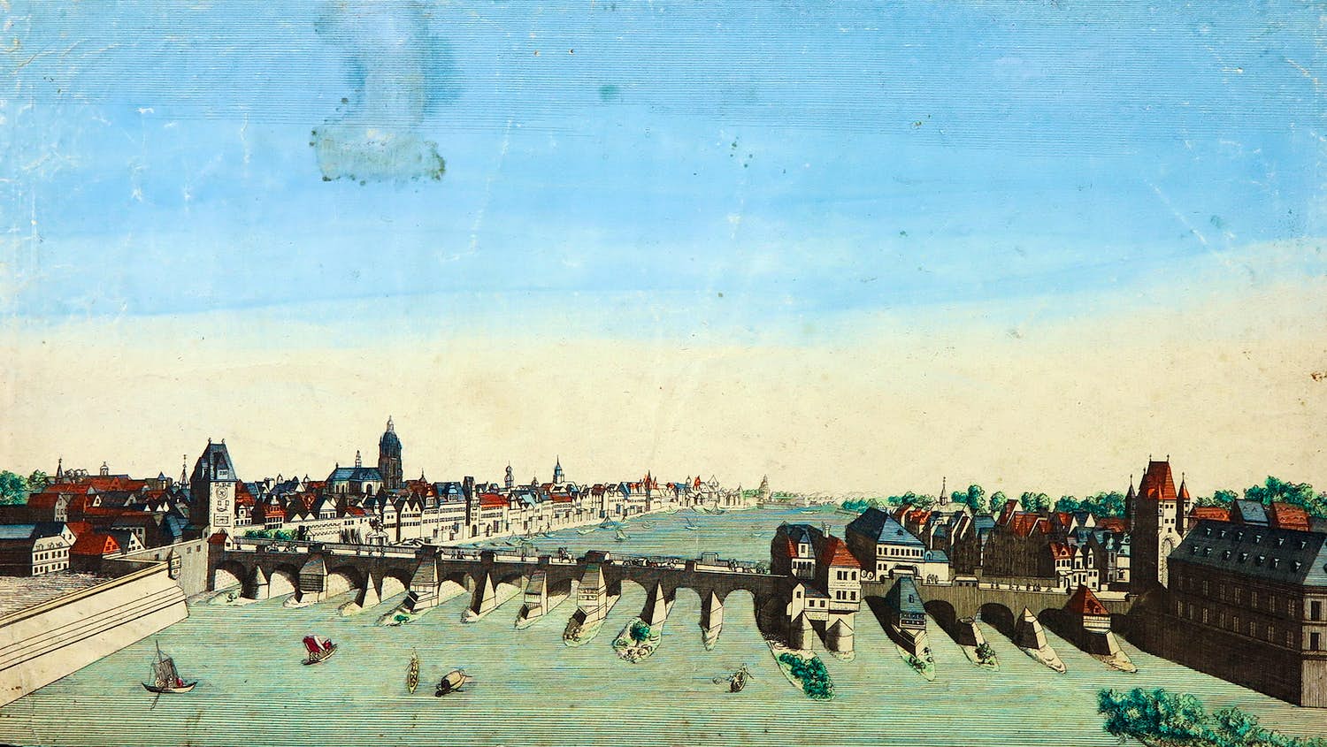 Louis-Joseph Mondhare - Handgekleurde gravure, Vue d'optique Francfort verkocht voor € 20!