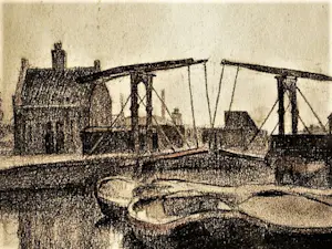 Niet of onleesbaar gesigneerd - Grote omstreeks 1920 gemaakte Houtskooltekening - Amsterdam "het Realen eiland" kopen? Bied vanaf 1!