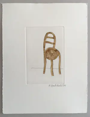 Klaas Gubbels - ets met aquarel ingekleurd - ‘Stoel in interieur’ - 2004 kopen? Bied vanaf 245!