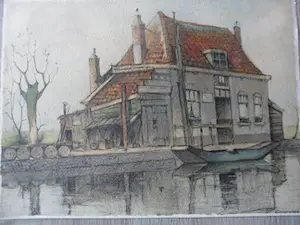 Louis Leclercq - 2 tekeningen/Aquarel. Huisje aan de Rotte kopen? Bied vanaf 40!