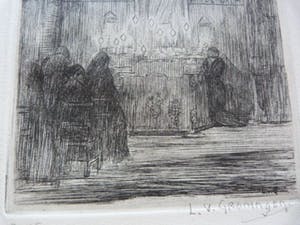 Loes van Groningen - Kerk interieur met figuren kopen? Bied vanaf 25!