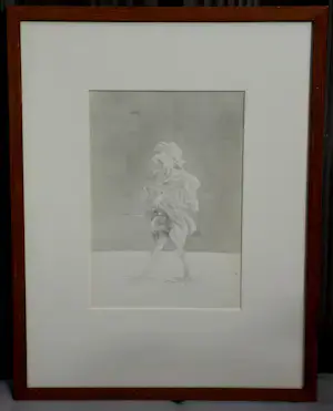 Peter Vos - Ingelijste inkttekening: half vogel/half mens - 1968 kopen? Bied vanaf 375!