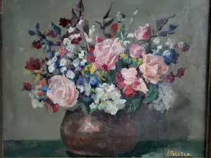 Adam Potgieter - Bloemstuk in koperen pot. kopen? Bied vanaf 125!