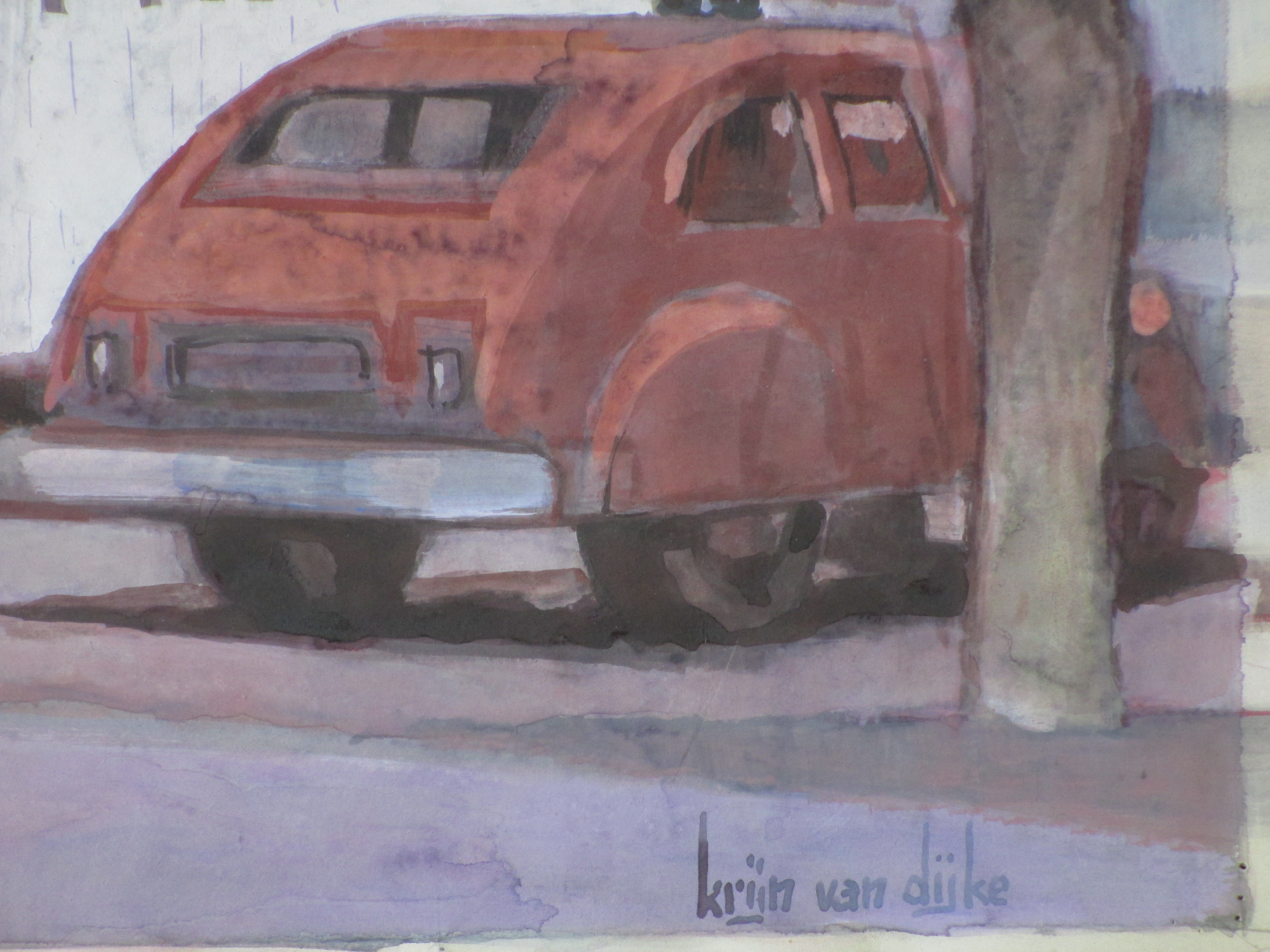 Krijn van Dijke - Marktplein met frituur - Aquarel kopen? Bied vanaf 1!