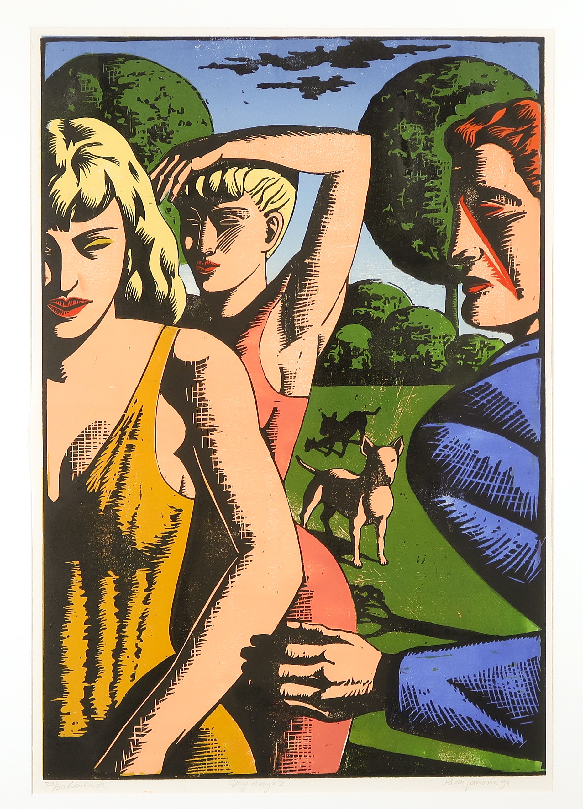 Leon Janssen - Houtsnede, Dog days I - Ingelijst kopen? Bied vanaf 80!