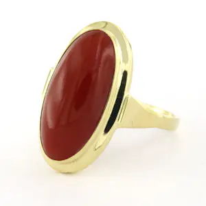 14k geelgouden ring bezet met koraal - 4.5 gram - ringmaat 17.25(54) kopen? Bied vanaf 350!