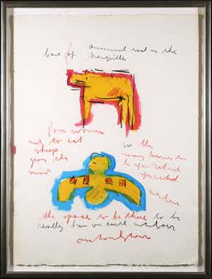 Anton Heyboer - Gouache en krijt op papier, Z.T. Dier en vogel - Ingelijst (Groot) verkocht voor € 200!