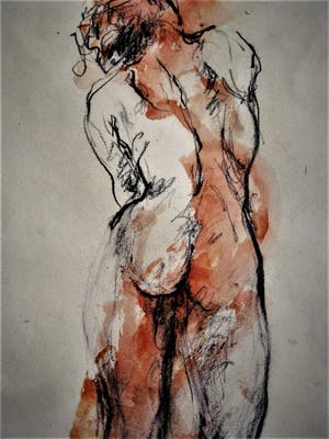 Niet of onleesbaar gesigneerd - Virtuoze impressionistische Aquarel/Pastel "Vrouwelijk Naakt" gesigneerd kopen? Bied vanaf 1!