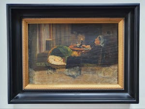 Niet of onleesbaar gesigneerd - Tweeluik 19e eeuwse Hollandse tafereeltjes van moeder en kind kopen? Bied vanaf 1!