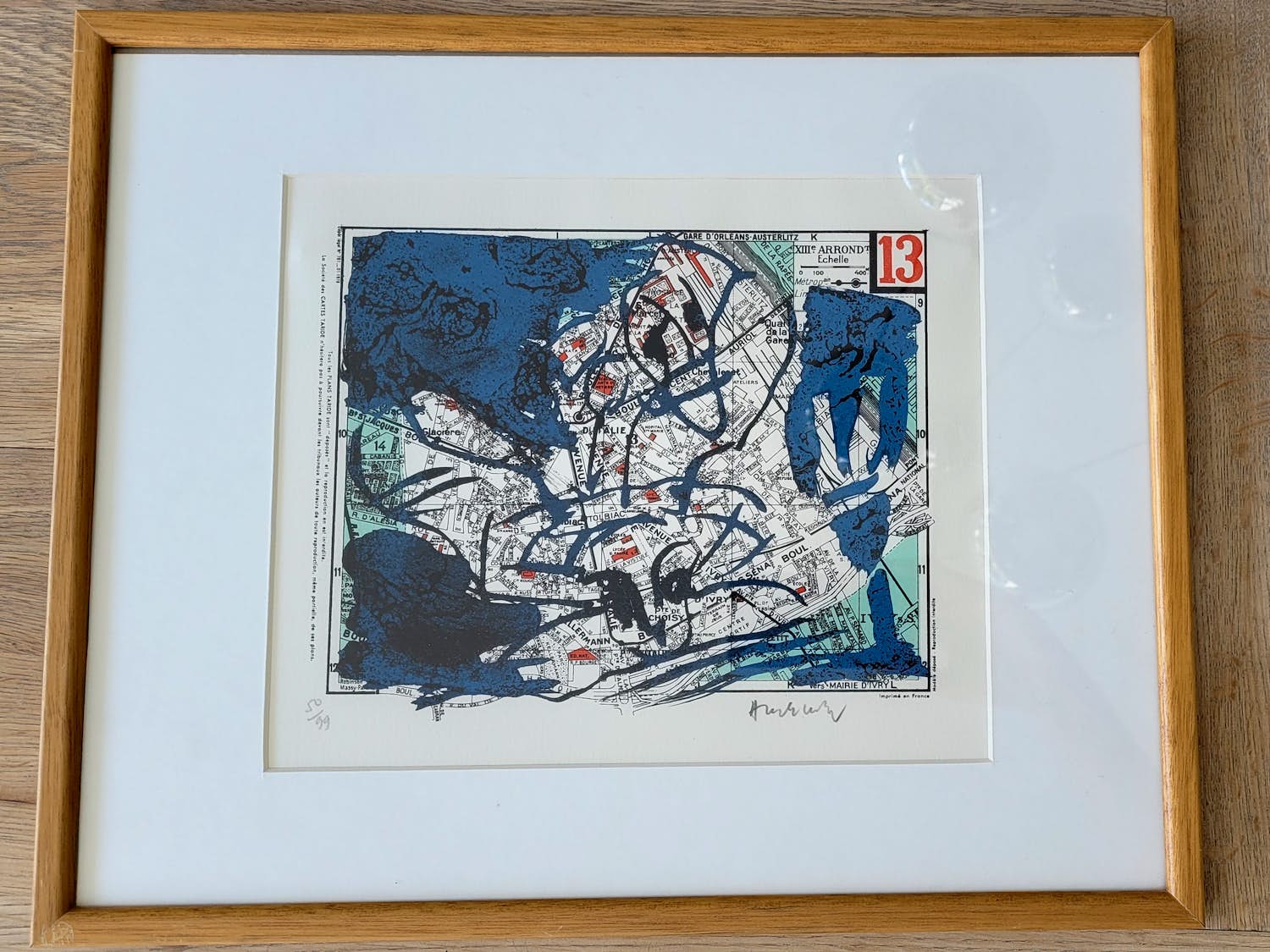 Pierre Alechinsky - Paris, Arrondissement 13 - ingelijste litho - 1983 - oplage 99 verkocht voor € 600!