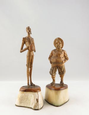 Niet of onleesbaar gesigneerd - Hout en been, Don Quichot en Pancho kopen? Bied vanaf 10!