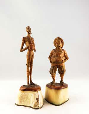 Niet of onleesbaar gesigneerd - Hout en been, Don Quichot en Pancho verkocht voor € 10!