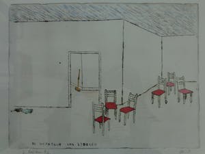 Pieter Holstein - STOELEN / ZW-W ETS + AQUAREL / 52x68cm / KADER / SIG kopen? Bied vanaf 145!