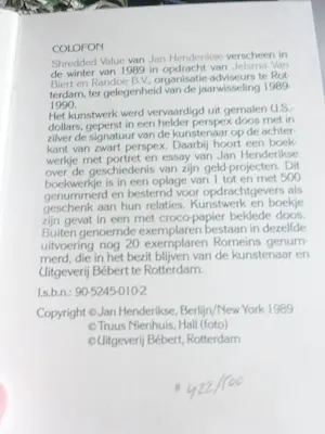 Jan Henderikse - Shredded value- gelimiteerde en gesigneerde oplage 1989 kopen? Bied vanaf 275!