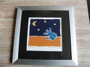 Hans Innemee - Zeefdruk. Titel, "Blauwe kikker". verkocht voor € 50!