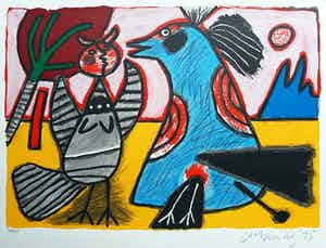 Corneille - Oiseaux, zeefdruk verkocht voor € 125!