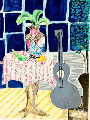 Buy Wendy Chazin - Composition with Guitar and Vase? Bid from 30!