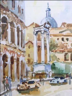 Niet of onleesbaar gesigneerd - Roma - 2x aquarel, in lijst kopen? Bied vanaf 1!