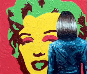 Gerard Boersma - Marilyn (Vrouw kijkend naar portret van Marilyn Monroe door Andy Warhol) kopen? Bied vanaf 75!