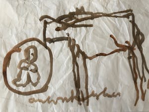 Anton Heyboer - Laat werk van " Koe met kind " op gekreukt papier. kopen? Bied vanaf 85!