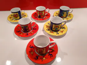 Keith Haring - Complete collectie Könitz espresso kopjes blauw rood (style 1 t/m 6) kopen? Bied vanaf 150!