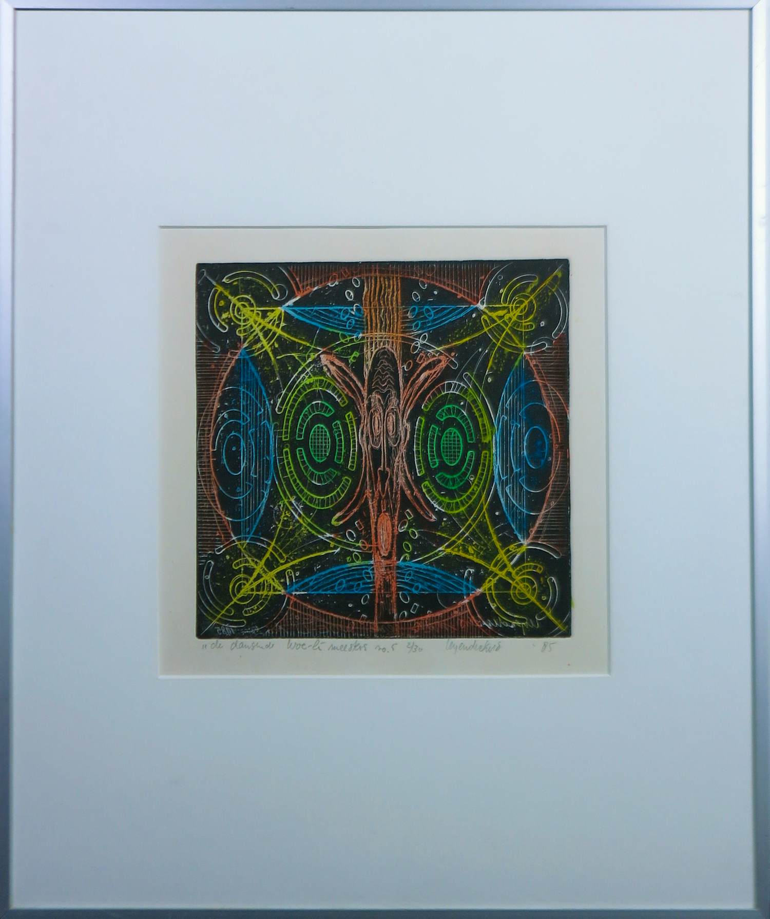 Hubert Leyendeckers - Kleurets op papier, De dansende woe-li-meesters no. 5 - Ingelijst kopen? Bied vanaf 40!