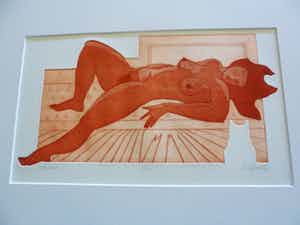 Ank Spronk - Kleur ets / Preegdruk. Titel, "Dromend". verkocht voor € 45!