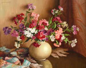 Antonie Althuijzen - (1897-1963)-"Stilleven - Duizendschonen" -Olieverf op doek- Gesigneerd l.b verkocht voor € 185!