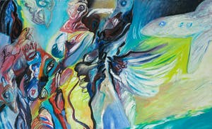 Rachid Ben Ali - Acryl op doek, Z.T. Figuren met vliegtuig kopen? Bied vanaf 300!