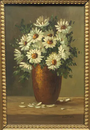 Niet of onleesbaar gesigneerd - 2x Olieverf op paneel, ingelijst , Bloemen kopen? Bied vanaf 1!