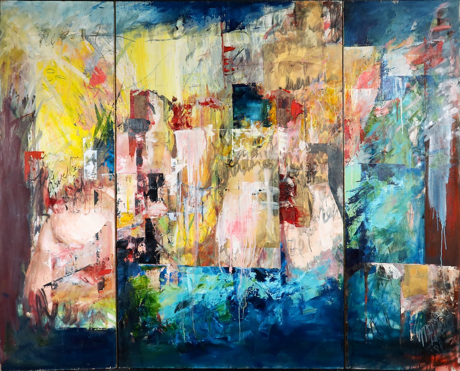 Irene van den Heuvel - Gemengde techniek op paneel (Drieluik), Zonder titel (Groot) verkocht voor € 100!