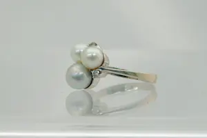 69-  Exclusieve 14Krt witgouden dames entourage ring met diamanten en parels kopen? Bied vanaf 180!