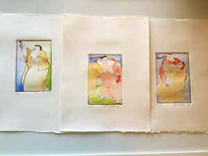 Ada Breedveld - Vrijheid, 2 Dames en 3 Tulpen, Opgetilde Dame verkocht voor € 75!