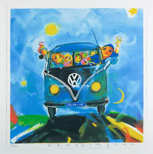 Ad Verstijnen - Zeefdruk, VW BUS - Ingelijst kopen? Bied vanaf 50!