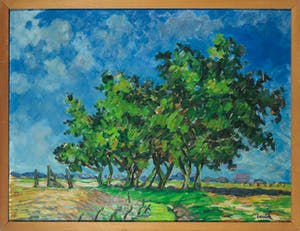 Jan Dekker - Olieverf op hardboard, Bomenrij - Ingelijst kopen? Bied vanaf 60!