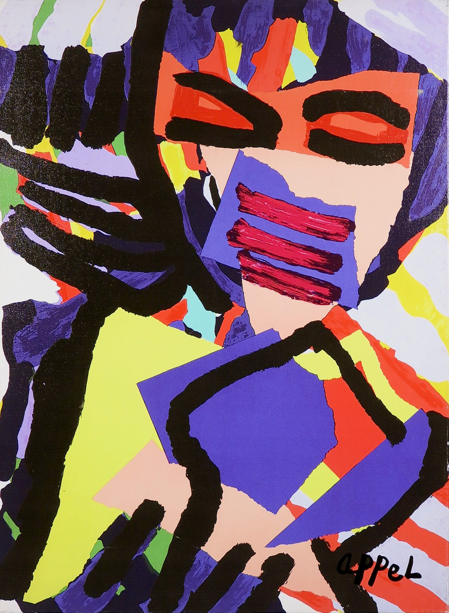 Karel Appel - Zeefdruk op doek, Personage in blue kopen? Bied vanaf 1!