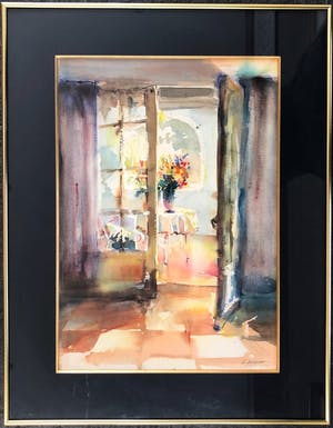 Gerard Delancre - "Huisinterieur met Bloemenvaas". kopen? Bied vanaf 25!