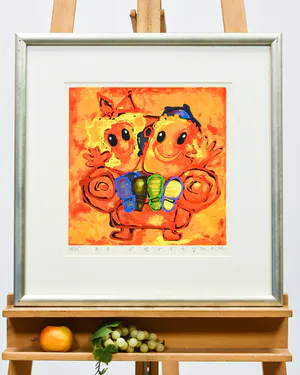 Ad Verstijnen - twee oranje figuren - ingelijst kopen? Bied vanaf 50!