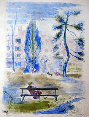 Jeanne Bieruma Oosting - Parijsch park -lithografie circa 1935- verkocht voor € 1!