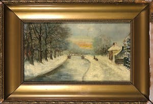 Niet of onleesbaar gesigneerd - Olieverf op paneel, Winterlandschap kopen? Bied vanaf 1!